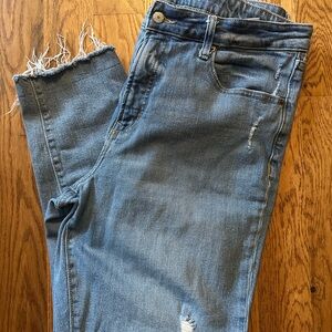 Old Navy Blue Ankle Cropped Jeans with Frayed Hem